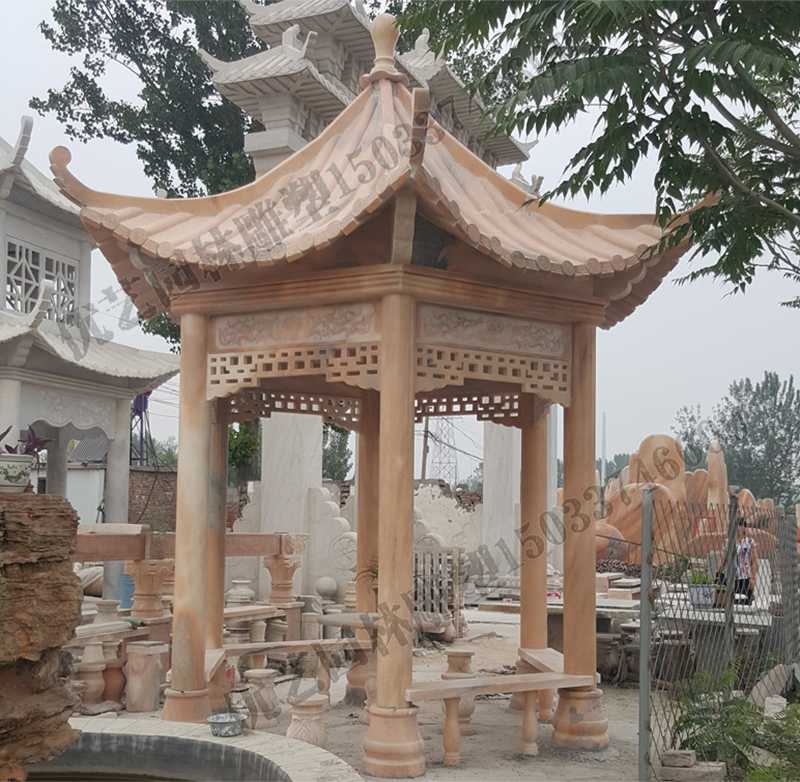 中式大理石涼亭，石雕景觀亭子，石雕六角亭子廠家