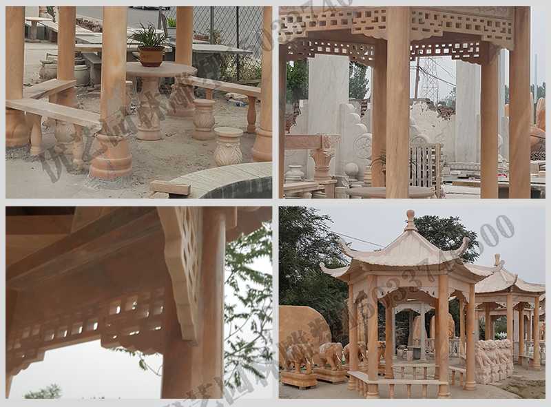 中式大理石涼亭，石雕六角亭子細節(jié)圖，定制中式景觀涼亭