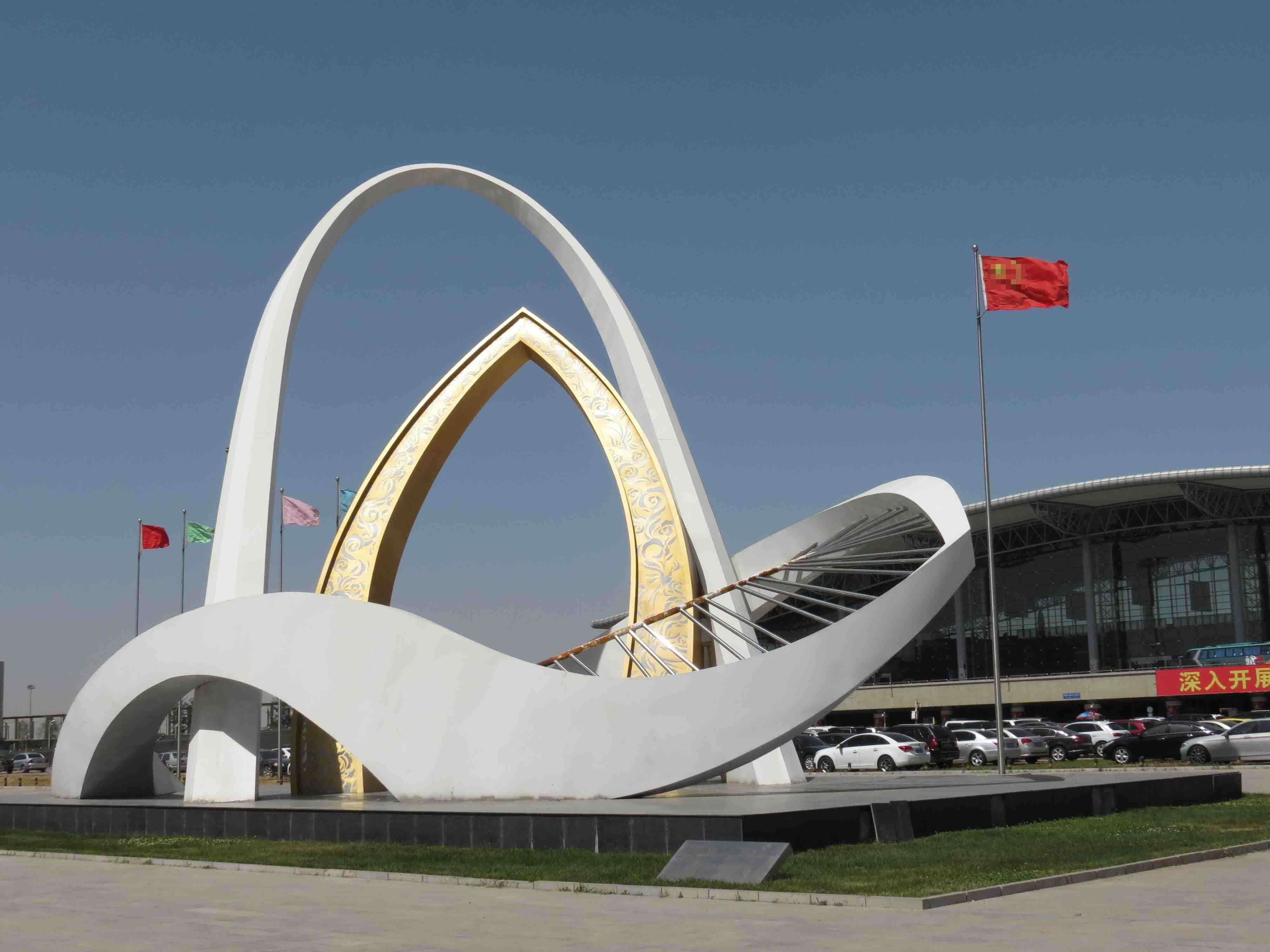 機場景觀雕塑，機場不銹鋼標志，廣場大型標志