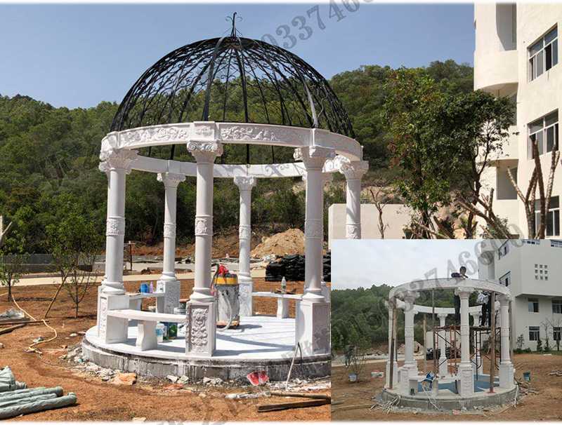 石雕涼亭案例，景觀涼亭怎樣安裝，石雕涼亭定制工廠